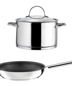 Cuisinox Casseroles 1 Faitout Inox 24cm Avec Couvercle Et 1 Poêle 28 Cm Revêtue En Acier