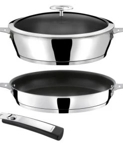 Cuisinox Casseroles 1 Poêle Revêtue 24cm, 1 Sauteuse Revêtue 28cm Avec Couvercle Et 1 Poi