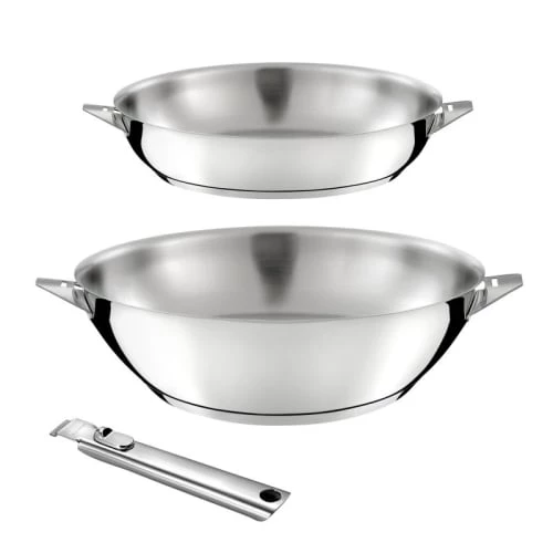 Cuisinox Casseroles 1 Wok Inox 28cm, 1 Poêle Inox 24cm, 1 Poignée Amovible En Acier Inoxy 3 Cuisinox Casseroles 1 Wok Inox 28cm, 1 Poêle Inox 24cm, 1 Poignée Amovible En Acier Inoxy