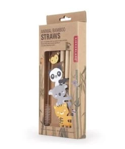 Kikkerland Ustensiles De Cuisine Et De Pâtisserie 4 Pailles Bambou Animaux -Poêles et wok Soldes 4 pailles bambou animaux 2