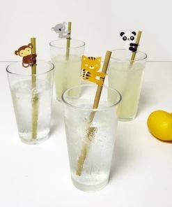 Kikkerland Ustensiles De Cuisine Et De Pâtisserie 4 Pailles Bambou Animaux -Poêles et wok Soldes 4 pailles bambou animaux 3