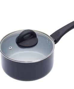 MasterClass Poêles Et Wok Casserole 18cm Avec Couvercle Anti-adhésif Aluminium Noir