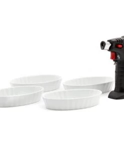 GEFU Ustensiles De Cuisine Et De Pâtisserie Chalumeau Avec 4 Ramequins En Porcelaine Blanc