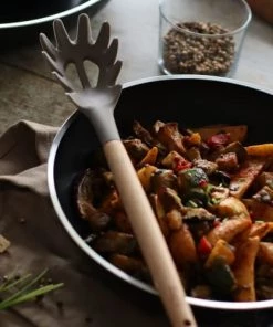 Menastyl Ustensiles De Cuisine Et De Pâtisserie Cuillère à Spaghetti En Silicone Et Manche En Bois -Poêles et wok Soldes cuillere a spaghetti en silicone et manche en bois 1