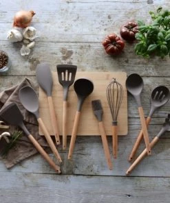 Menastyl Ustensiles De Cuisine Et De Pâtisserie Cuillère Ajourée En Silicone Et Manche En Bois -Poêles et wok Soldes cuillere ajouree en silicone et manche en bois 2