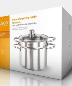 Livoo Casseroles Cuiseur à Pâtes En Acier Inoxydable Gris -Poêles et wok Soldes cuiseur a pates en acier inoxydable gris 2