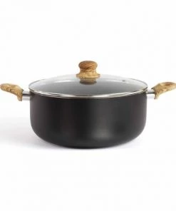 Livoo Casseroles Faitout 28 Cm Aspect Pierre Et Bois En Aluminium Noir