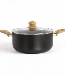 Livoo Casseroles Faitout Aspect Pierre Et Bois En Aluminium Noir