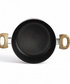 Livoo Casseroles Faitout Aspect Pierre Et Bois En Aluminium Noir -Poêles et wok Soldes faitout aspect pierre et bois en aluminium noir 3