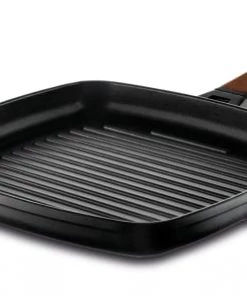 Castey Poêles Et Wok Grill 22x22cm Antiadhésif, Fonte D'alu, Manche Amovible, Non Induction