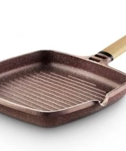 Castey Poêles Et Wok Grill 27cm Antiadhésif, Fonte D’aluminium, Manche Amovible, Tous Feux