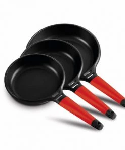 Castey Poêles Et Wok Lot 3 Poêles: 18-22-26cm Antiadhésif, Manche Amovible, Tous Feux