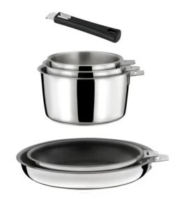 Cuisinox Lot 6 Pièces : 3 Casseroles, 2 Poêles + Poignée