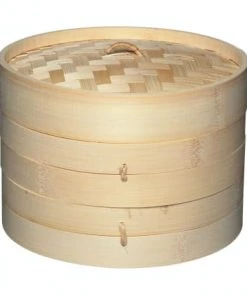 Poêles et wok Soldes 5 World Of Flavours Casseroles Panier Vapeur à 2 Niveaux En Bambou Marron
