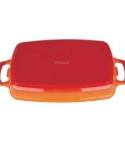 Vogue Ustensiles De Cuisine Et De Pâtisserie Plat En Fonte Rectangulaire 2.8 L Orange -Poêles et wok Soldes plat en fonte rectangulaire 2 8 l orange 2