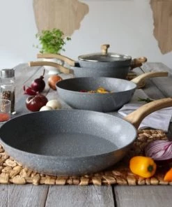 Menastyl Poêles Et Wok Poêle Avec Poignée En Aluminium Et Bois 30 Cm -Poêles et wok Soldes poele avec poignee en aluminium et bois 30 cm 3
