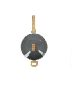 Menastyl Poêles Et Wok Sauteuse Avec Couvercle Et Poignées En Aluminium Et Bois 24 Cm -Poêles et wok Soldes sauteuse avec couvercle et poignees en aluminium et bois 24 cm 2