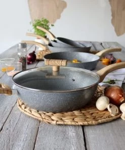 Menastyl Poêles Et Wok Sauteuse Avec Couvercle Et Poignées En Aluminium Et Bois 28 Cm -Poêles et wok Soldes sauteuse avec couvercle et poignees en aluminium et bois 28 cm 3