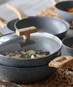 Menastyl Poêles Et Wok Sauteuse Avec Couvercle Et Poignées En Aluminium Et Bois 28 Cm -Poêles et wok Soldes sauteuse avec couvercle et poignees en aluminium et bois 28 cm 5