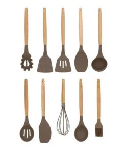 Menastyl Ustensiles De Cuisine Et De Pâtisserie Set De 10 Ustensiles En Silicone Et Manche En Bois
