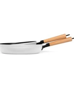 Livoo Poêles Et Wok Set De 2 Poêles Wood Line En Aluminium Blanc