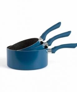 Livoo Set De 3 Casseroles Aspect Pierre En Aluminium Noir -Poêles et wok Soldes set de 3 casseroles aspect pierre en aluminium bleu 4
