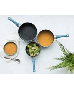 Livoo Set De 3 Casseroles Aspect Pierre En Aluminium Bleu Méditerrannée -Poêles et wok Soldes set de 3 casseroles aspect pierre en aluminium bleu mediterrannee 3