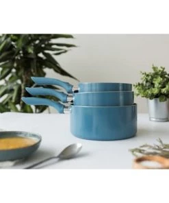 Livoo Set De 3 Casseroles Aspect Pierre En Aluminium Bleu Méditerrannée -Poêles et wok Soldes set de 3 casseroles aspect pierre en aluminium bleu mediterrannee 4