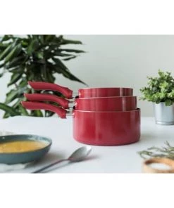 Livoo Set De 3 Casseroles Aspect Pierre En Aluminium Rouge Bordeaux -Poêles et wok Soldes set de 3 casseroles aspect pierre en aluminium rouge bordeaux 7