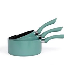 Livoo Set De 3 Casseroles Aspect Pierre En Aluminium Vert