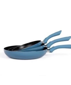 Livoo Poêles Et Wok Set De 3 Poêles Aspect Pierre En Aluminium Noir -Poêles et wok Soldes set de 3 poeles aspect pierre en aluminium bleu mediterranee