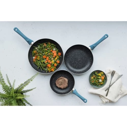 Livoo Poêles Et Wok Set De 3 Poêles Aspect Pierre En Aluminium Bleu Méditerranée 7 Livoo Poêles Et Wok Set De 3 Poêles Aspect Pierre En Aluminium Bleu Méditerranée – Image 5