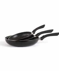 Livoo Poêles Et Wok Set De 3 Poêles Aspect Pierre En Aluminium Noir
