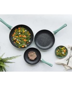 Livoo Poêles Et Wok Set De 3 Poêles Aspect Pierre En Aluminium Vert -Poêles et wok Soldes set de 3 poeles aspect pierre en aluminium vert 4