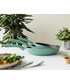 Livoo Poêles Et Wok Set De 3 Poêles Aspect Pierre En Aluminium Vert -Poêles et wok Soldes set de 3 poeles aspect pierre en aluminium vert 5