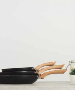 Livoo Poêles Et Wok Set De 3 Poêles Aspect Pierre Et Bois En Aluminium Noir -Poêles et wok Soldes set de 3 poeles aspect pierre et bois en aluminium noir 2