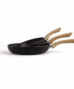 Livoo Poêles Et Wok Set De 3 Poêles Aspect Pierre Et Bois En Aluminium Noir -Poêles et wok Soldes set de 3 poeles aspect pierre et bois en aluminium noir 3