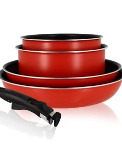 Menastyl Casseroles Set De 5 Pièces Non Induction Avec Poignée Amovible En Aluminium -Poêles et wok Soldes set de 5 pieces non induction avec poignee amovible en aluminium 4