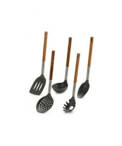 Wadiga Ustensiles De Cuisine Et De Pâtisserie Set De 5 Ustensiles De Cuisine Manche En Bois Et Polypropylène Noir