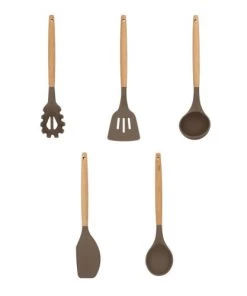 Menastyl Ustensiles De Cuisine Et De Pâtisserie Set De 5 Ustensiles En Silicone Et Manche En Bois