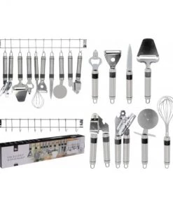 Wadiga Ustensiles De Cuisine Et De Pâtisserie Set De 8 Ustensiles De Cuisine En Acier Inoxydable Avec Support Mural -Poêles et wok Soldes set de 8 ustensiles de cuisine en acier inoxydable avec support mural 2