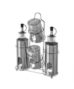 Wadiga Ustensiles De Cuisine Et De Pâtisserie Set Huile, Vinaigre, Poivre Et Sel Avec Support En Métal Chromé