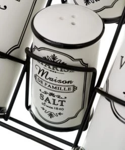 Wadiga Ustensiles De Cuisine Et De Pâtisserie Set Huile, Vinaigre, Poivre Et Sel Avec Support En Métal Noir -Poêles et wok Soldes set huile vinaigre poivre et sel avec support en metal noir 2