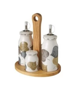 Wadiga Ustensiles De Cuisine Et De Pâtisserie Set Huile, Vinaigre, Poivre Et Sel Support En Bois