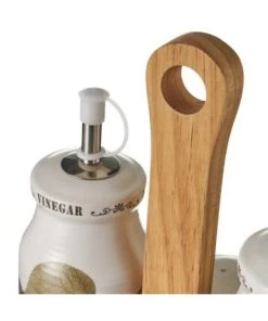 Wadiga Ustensiles De Cuisine Et De Pâtisserie Set Huile, Vinaigre, Poivre Et Sel Support En Bois -Poêles et wok Soldes set huile vinaigre poivre et sel support en bois 3