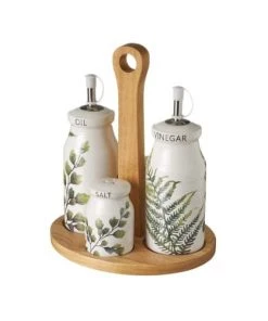 Wadiga Ustensiles De Cuisine Et De Pâtisserie Set Huile, Vinaigre, Poivre Et Sel Support En Bois