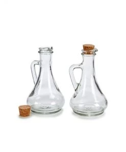 Wadiga Ustensiles De Cuisine Et De Pâtisserie Set Huilier + Vinaigrier En Verre Avec Bouchon En Liège 2x28cl