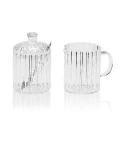 Wadiga Ustensiles De Cuisine Et De Pâtisserie Sucrier + Pot à Lait En Verre Strié Transparent -Poêles et wok Soldes sucrier pot a lait en verre strie transparent 2