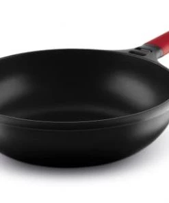 Castey Poêles Et Wok Wok 28cm Antiadhésif, Fonte D’aluminium, Manche Amovible, Tous Feux