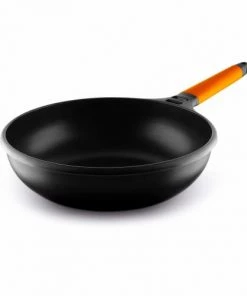 Castey Poêles Et Wok Wok 28cm Antiadhésif, Fonte D’aluminium, Manche Amovible, Tous Feux